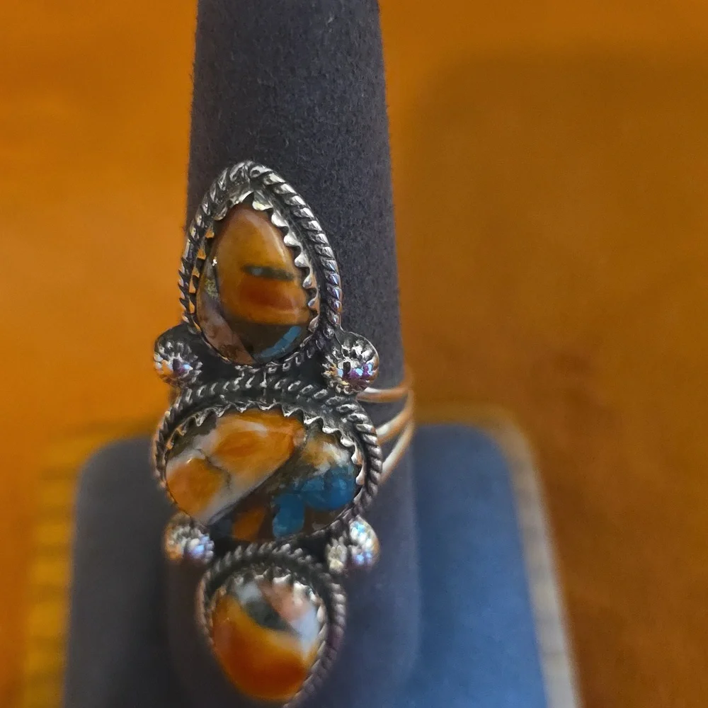 Nwt Sassified Boutique 925 Sterling Silver and Orange  Turqouis Stone.